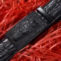 Zwarte herenriem met automatische gesp met krokodillenkop en leerachtige structuur - Zwarte Gesp Krokodil Aangepaste Stijl / 110cm
