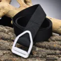 Heavy-duty tactical black nylon belt featuring a premium silver alloy triangular buckle - 110cm / Black