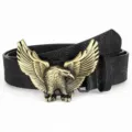 Men's Western Vintage Eagle Buckle Belt Embossed Leather Cowgirl Cowboy Waist Band - 110cm / Black with Gold Buckle