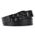 Stylish all-black American retro leather belt featuring a unique stylized metal buckle - Litchi Pattern (P0702) / Black Buckle Black