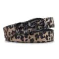 Stylish retro leopard print belt featuring a large black tribal-style metal buckle detail - Litchi Pattern (P0702) / Black Buckle Leopard