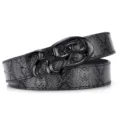 Reversible snake pattern leather belt with black abstract metal buckle - Litchi Pattern (P0702) / Black Buckle Snake