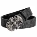 Punk Gothic embossed leather belt with silver hollow cross buckle for men and women daily use. - Genius Club Black