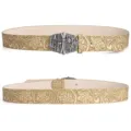 Floral Embossed Leather Belt with Antique Silver Cross Buckle Beige Variant Style - 110cm / Style E Khaki