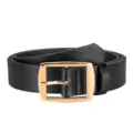 Classic men's black leather belt with a sleek gold-tone alloy pin buckle for business and casual wear. - Style D Gold Buckle Black