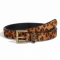 Macro view of leopard print belt showing hair-on-hide texture and D.SIGN metal buckle. - 110cm / Leopard Print