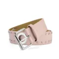 Close-up detail of the pink leather studded belt showcasing metallic rivets and silver buckle. - 105cm / Pink