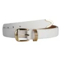 White leather belt detail with gold metal buckle, tip, and triple rings for daily casual wear. - 100cm / White