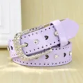 Stylish lavender glossy belt featuring heart cutouts and rhinestones for women's outfits - Purple / 110cm