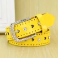 Yellow glossy heart-shaped hollow belt with rhinestones and square pin buckle for women - Yellow / 110cm