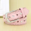 Glossy pink women's belt featuring a hollow heart design and sparkling rhinestones - Pink / 110cm