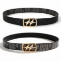 Cinturón reversible con patrón de serpiente y hebilla dorada de estrella de 4 puntas - 110cm / Hebilla Dorada Serpiente Grano de Lichi