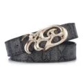 American retro snake skin pattern belt with decorative gold-tone abstract metal buckle - Litchi Pattern (P0702) / Gold Buckle Snake