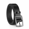 Men's business alloy pin buckle leather belt, classic black minimalist daily waistband. - Style E Black