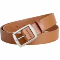 Men's brown faux leather belt with silver alloy pin buckle, classic casual business waistband. - Style B Khaki
