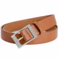 Men's brown business casual belt with silver square metal pin buckle, versatile accessory. - Style A Khaki