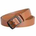 Men's brown leather belt with black metal pin buckle casual business classic waist strap for men - Khaki (Model C)