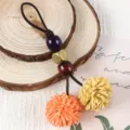 Retro PU leather tassel charm with wooden beads bag pendant for women accessories - Fluorescent Orange + Light Yellow
