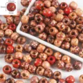 Natural wood beads floral pattern loose beads DIY bracelet jewelry making parts - Round Bead (10x9mm) / 50 Pieces/Pack