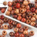 Natural wooden beads with decorative decals, large hole loose beads for DIY jewelry making - Round Bead (12x11mm) / 50 Pieces/Pack