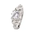 Luxurious sparkling zircon cluster ring with starburst design for wedding engagement - Adjustable Open Size / Round Zirconia Ring (White Gold Color)