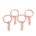 Anneaux de porte-clés en or rose avec chaînes courtes, anneaux fendus en métal pour bijoux DIY. - Or rose