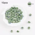 Detailed view of 10mm green ceramic glaze beads with dimensions and 3mm hole size - Abacus Style (9#)