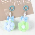 Cute handmade plush flower ball pendants with pearl beads and blue bow decoration - 1 Piece / Green + Blue