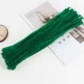 Green pipe cleaners detail shot, plush chenille stems for DIY craft flowers and kids handmade art. - 06# 25 Pieces Dark Green