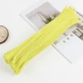 Yellow 6mm DIY craft pipe cleaners detail view, fluffy chenille stems for handmade bouquet projects. - 19# 25 Pieces Yellow
