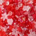 Mixed red and pink acrylic flower and petal beads with frosted and AB iridescent finish. - Red-Pink Mix (09)