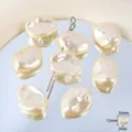 Baroque imitation pearl acrylic loose beads for DIY handmade earrings jewelry making accessories - Concave Lentil Style / 18 Pieces/Pack / Beige