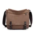 Durable brown canvas messenger bag for men featuring stylish double buckle closures - Coffee