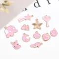 Ensemble de pendentifs en alliage émaillé rose, accessoires de bijoux DIY mignons pour bracelets. - Lot de 12 Pendentifs 2# / Lot de 12 / Rose