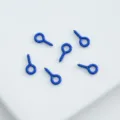 Close-up detail shot of small blue painted metal screw eye hooks, perfect for DIY accessories. - 8mm (100pcs) / Blue