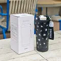 Stilvoller schwarzer Edelstahl-Kaffeebecher mit Leopardenmuster und 550ml Verkaufsverpackung - 500ml / Schwarz-Weißes Leopardenmuster (WB-9058) / Schwarz