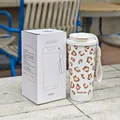 Stilvolle isolierte Kaffeetasse aus Edelstahl mit Leopardenmuster, Tragegurt und Geschenkbox - 500ml / Braunes Leopardenmuster (WB-9058) / Gebrochenes Weiß