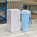 Hellblauer Edelstahl-Kaffeebecher mit Leopardenmuster, 550ml, inklusive Tragegurt - 500ml / Blaues Leopardenmuster (WB-9058) / Blau