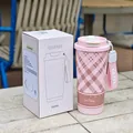 Ästhetischer isolierter 550ml Edelstahl-Kaffeebecher mit rosa Karomuster und Box - 500ml / Rosa Kariert (WB-9058)