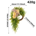 Corona de hortensias rústica en forma de gota con lazo, 70x45x11cm, peso 420g. - Estilo De Hortensia Amarilla En Forma De Lágrima