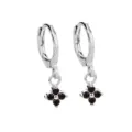 Κομψά ασημένια σκουλαρίκια κρίκοι με κρεμαστό τετράφυλλο τριφύλλι από μαύρο ζιργκόν - Κούμπωμα Αυτιού Τριφύλλι Μαύρο Ζιρκόνια (SE4184) / Μαύρο