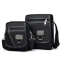 Black Oxford cloth men's crossbody bag with adjustable shoulder strap - L / Black