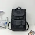 Sac à dos minimaliste en cuir PU noir pour hommes avec rangement de voyage multifonction - Noir