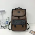 Sac à dos vintage en similicuir marron et noir pour hommes, grand sac d'ordinateur - Marron