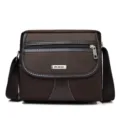 Professional men's brown Oxford cloth crossbody shoulder bag with zipper closure - Brown Horizontal