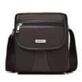 Premium dark brown men's messenger bag crafted from high-density oxford fabric - Brown Vertical