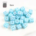 Blue and white checkered cube beads for DIY jewelry making, 14.5mm square loose beads - Blue Plaid Square Bead / 5 Pieces