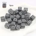 Detailed view of 14.5mm black and white checkered square beads with 4mm straight hole - Black Plaid Square Bead / 5 Pieces