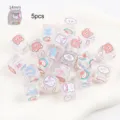 Close-up of 14mm cartoon printed transparent acrylic square beads with 4mm hole - Square Cartoon / 5 Pieces