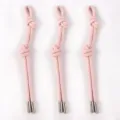 Detailed view of pink PU leather knotted lanyard keychain charms with silver tips - Braided Lanyard / 1 Piece/Pack / Pink